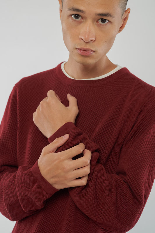 Yuva Strickpullover Baumwolle Burgunderrot, Detailansicht