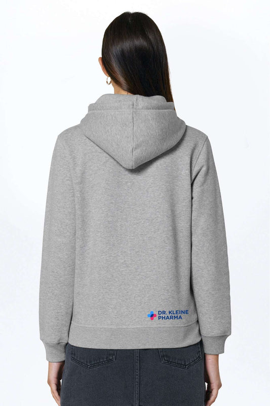 Grau melierter Hoodie mit Kapuze, Känguru-Tasche, Rückenlogo unten