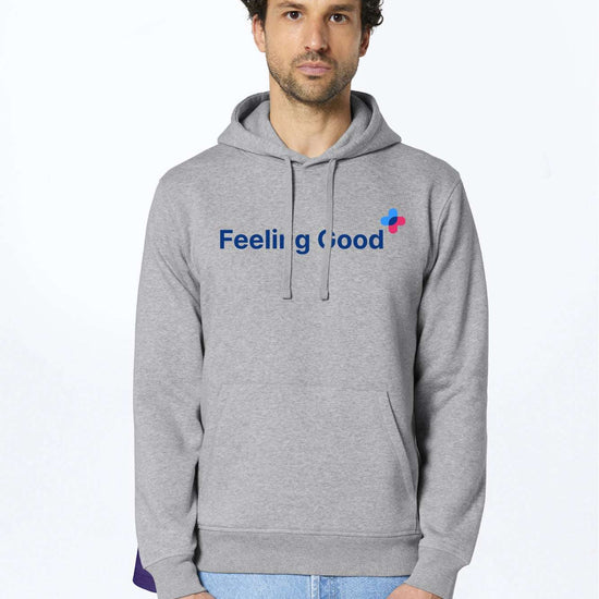 Grau melierter Hoodie mit Kapuze, Frontdruck „Feeling Good“