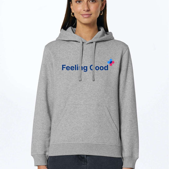 Grau melierter Hoodie mit Kapuze und Frontdruck „Feeling Good“