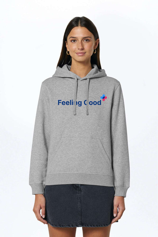 Grau melierter Hoodie mit Kapuze und Frontdruck „Feeling Good“