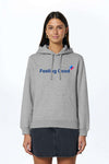 Merz Lifecare Kapuzenhoodie meliertem Grau, Vorderansicht mit Feeling Good-Print