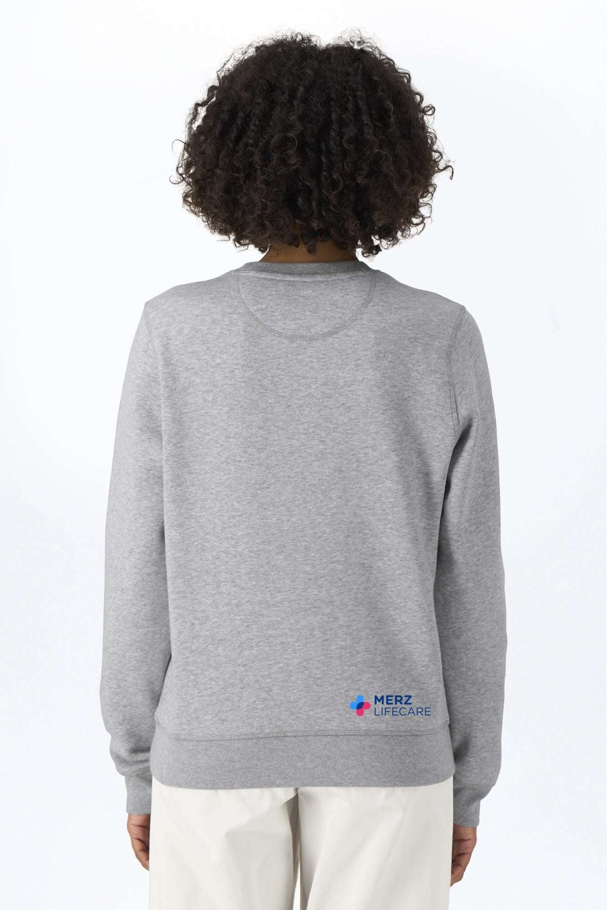 Meliertes Sweatshirt grau mit Rundhalsausschnitt, Logo am Saum auf der Rückseite