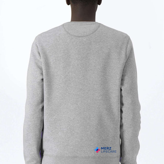 Meliertes Sweatshirt grau mit Rundhalsausschnitt, Logo am Saum, Rückansicht
