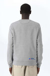 Meliertes Sweatshirt grau mit Rundhalsausschnitt, Logo am Saum, Rückansicht