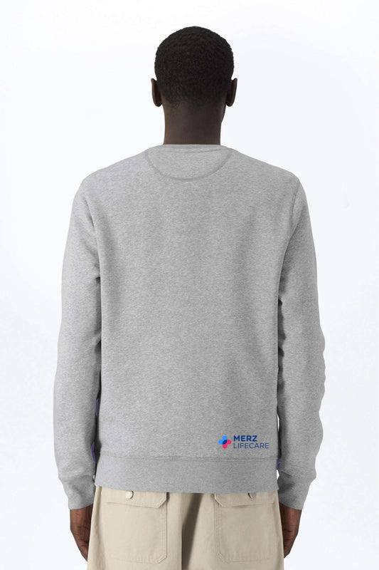 Meliertes Sweatshirt grau mit Rundhalsausschnitt, Logo am Saum, Rückansicht