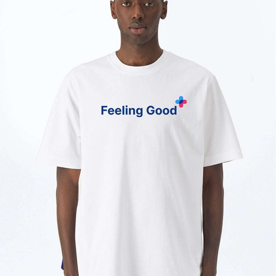 Weißes Relaxed Heavy-T-Shirt mit „Feeling Good“-Print vorn