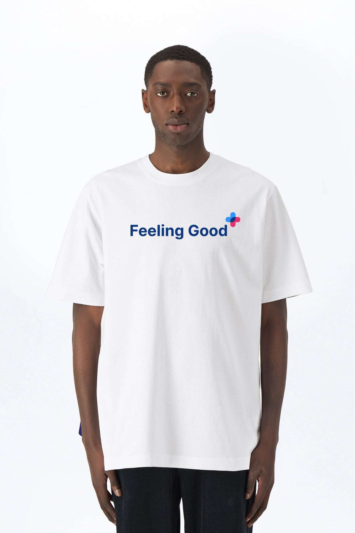 Weißes Relaxed Heavy-T-Shirt mit „Feeling Good“-Print vorn