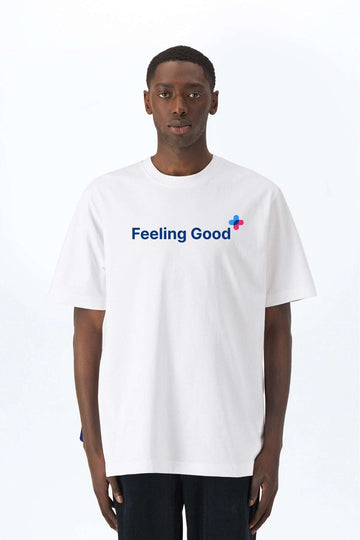 Weißes Relaxed Heavy-T-Shirt mit „Feeling Good“-Print vorn