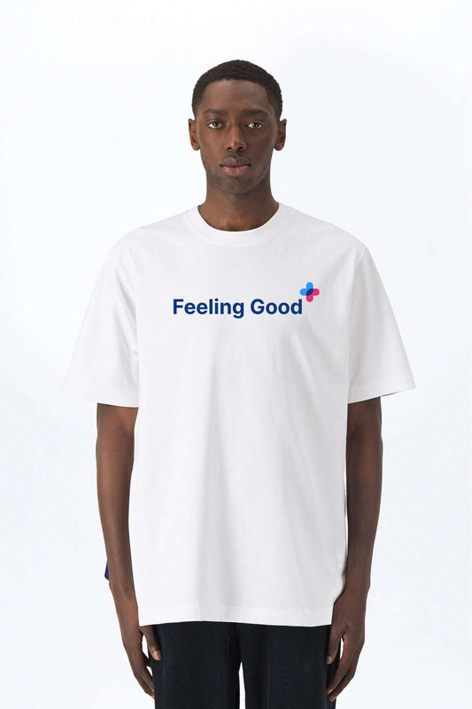 Weißes Relaxed Heavy-T-Shirt mit „Feeling Good“-Print vorn