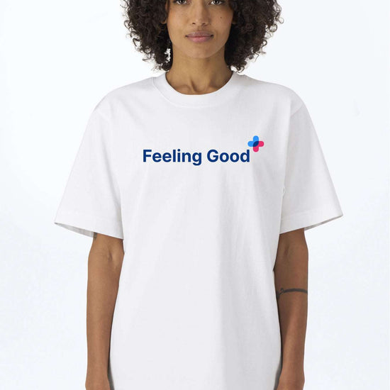 Weißes Relaxed Heavy-T-Shirt mit „Feeling Good“-Grafik, Frontansicht