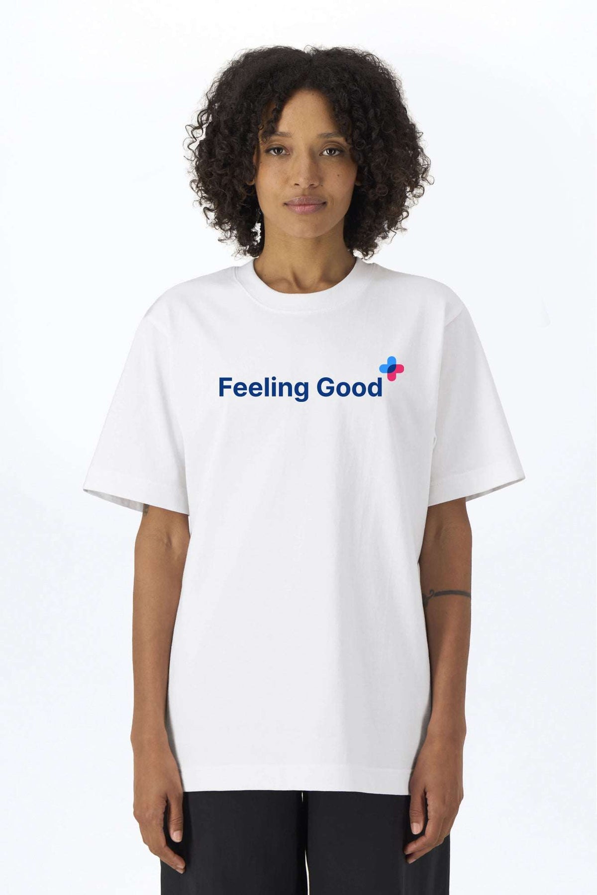Weißes Relaxed Heavy-T-Shirt mit „Feeling Good“-Grafik, Frontansicht