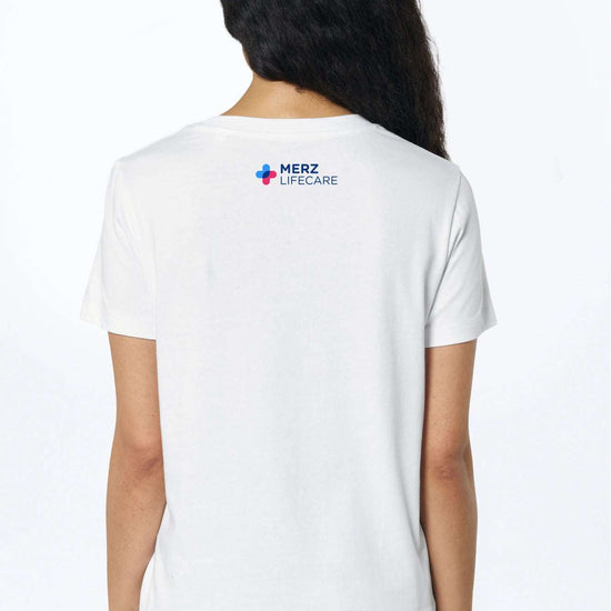 Weißes T-Shirt mit Rückenlogo MERZ LIFECARE und Rundhalsausschnitt