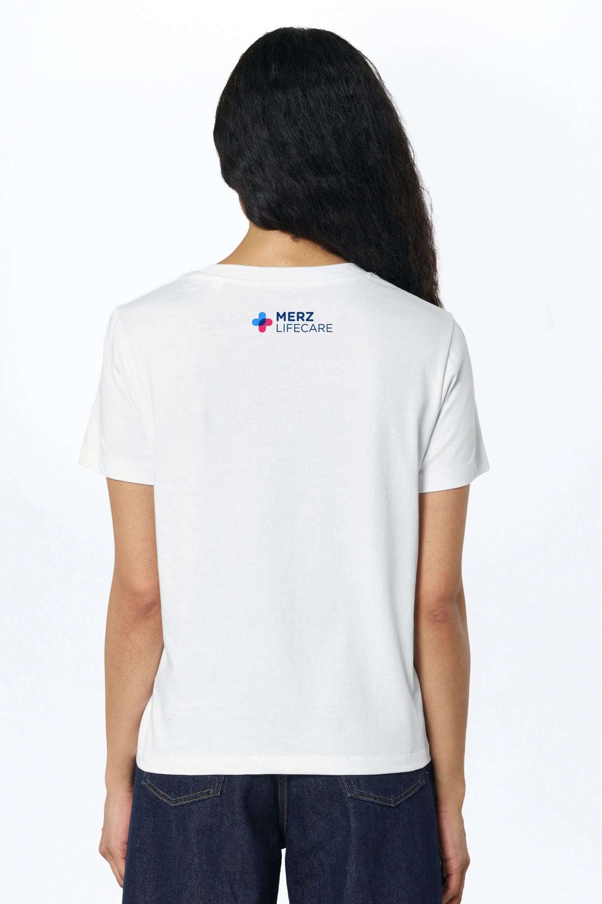 Weißes T-Shirt mit Rückenlogo MERZ LIFECARE und Rundhalsausschnitt