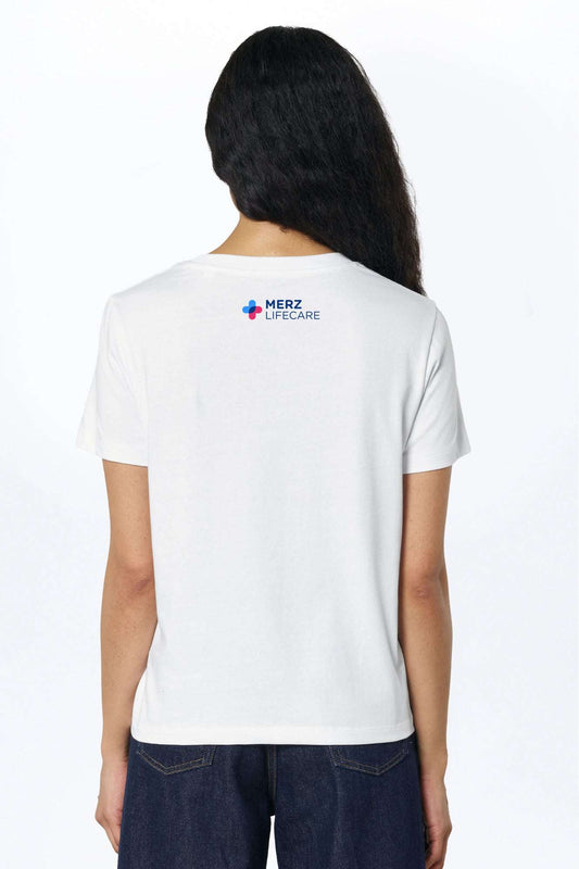 Weißes T-Shirt mit Rückenlogo MERZ LIFECARE und Rundhalsausschnitt