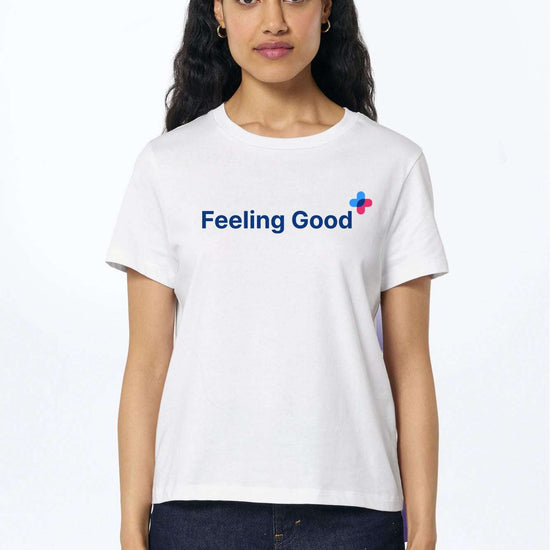 Weißes T-Shirt mit Frontprint „Feeling Good“ und Rundhalsausschnitt