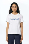 Weißes T-Shirt mit Frontprint „Feeling Good“ und Rundhalsausschnitt
