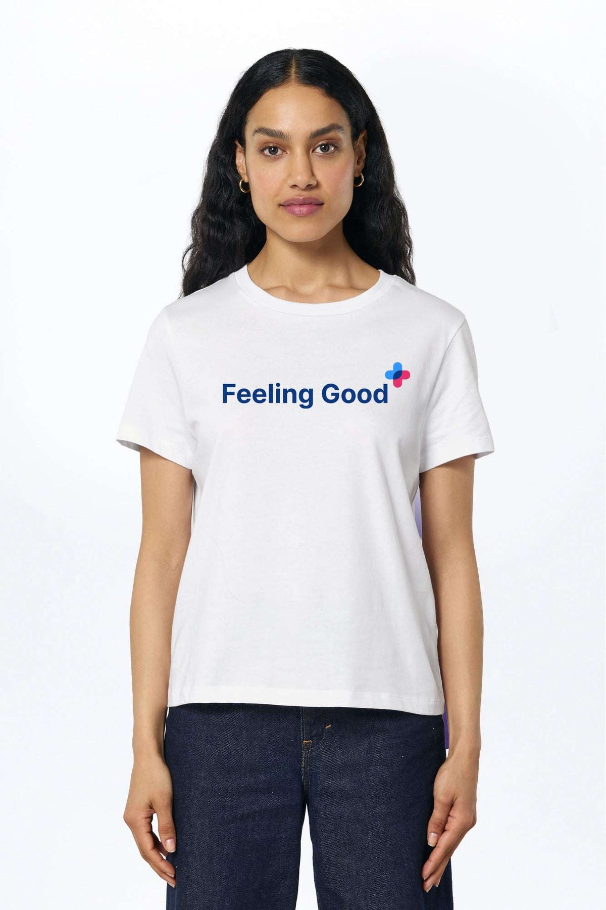 Weißes T-Shirt mit Frontprint „Feeling Good“ und Rundhalsausschnitt