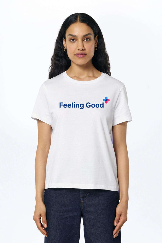 Weißes T-Shirt mit Frontprint „Feeling Good“ und Rundhalsausschnitt