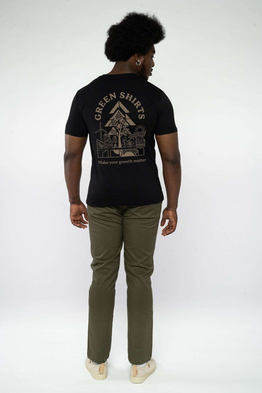 Herren-T-Shirt schwarz (Rückseite) mit Baum-Print „Green Shirts“