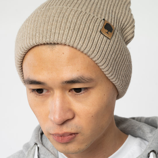 U-STAU771-Fisherman-Beanie-aus-Bio-Baumwolle-Fair-Produzierte-Kleidung-Unisex-MAREKKA-Heather-Sand-Vorne