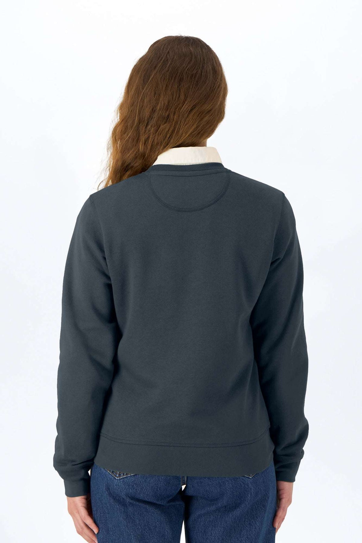 Leichter Pullover aus Bio-Baumwolle, dunkelblau, Rückenansicht, Rundhals, lange Ärmel