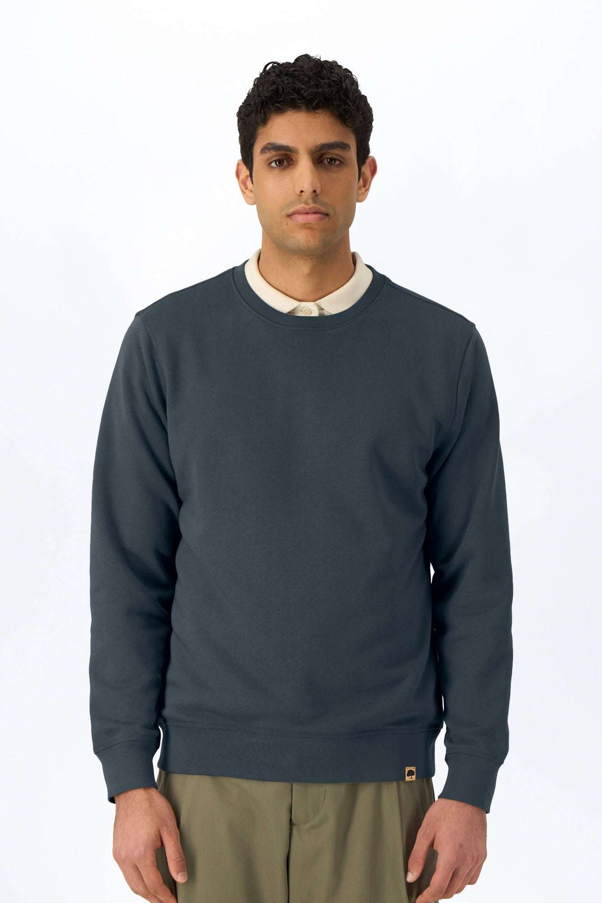 Leichter Pullover aus Bio-Baumwolle, dunkelblau, Rundhals, lange Ärmel, Bündchen