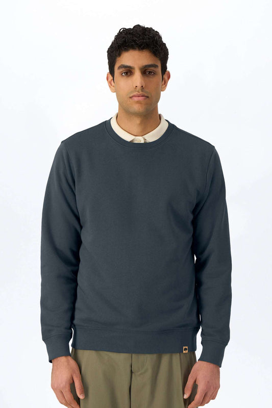 Leichter Pullover aus Bio-Baumwolle, dunkelblau, Rundhals, lange Ärmel, Bündchen