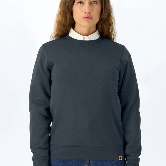 Leichter Pullover aus Bio-Baumwolle, dunkelblau, Frontansicht, Rundhals, lange Ärmel