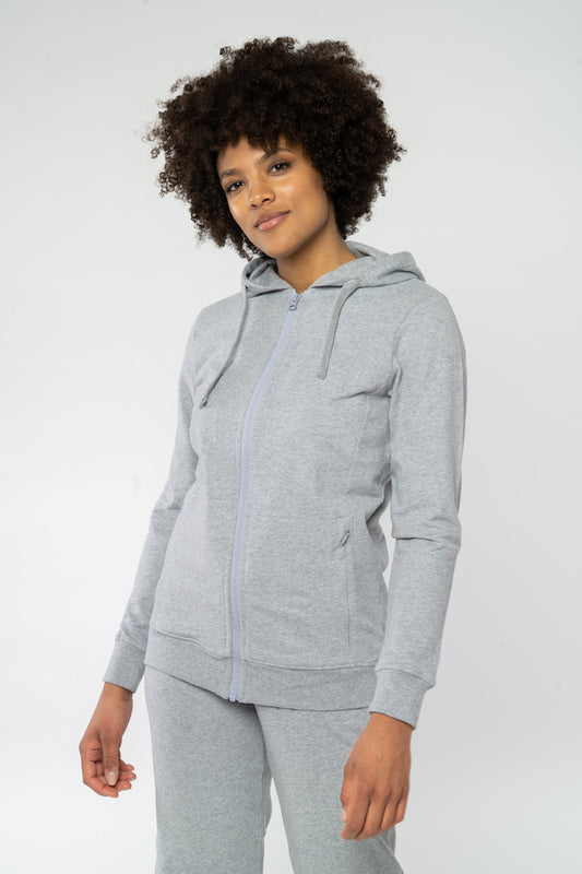 W-63241-LAMINA-Kapuzenjacke-aus-Bio-Baumwolle-Oeko-Mode-Frauen-ZELENKA-Grey-Melange-Vorne
