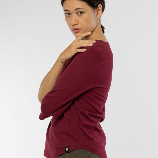 W-Damen-Three-Quarter-Sleeve-T-Shirt-aus-Bio-Baumwolle-Fair-Gehandelte-T-Shirts-Burgundy-Seite