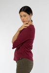 W-Damen-Three-Quarter-Sleeve-T-Shirt-aus-Bio-Baumwolle-Fair-Gehandelte-T-Shirts-Burgundy-Seite