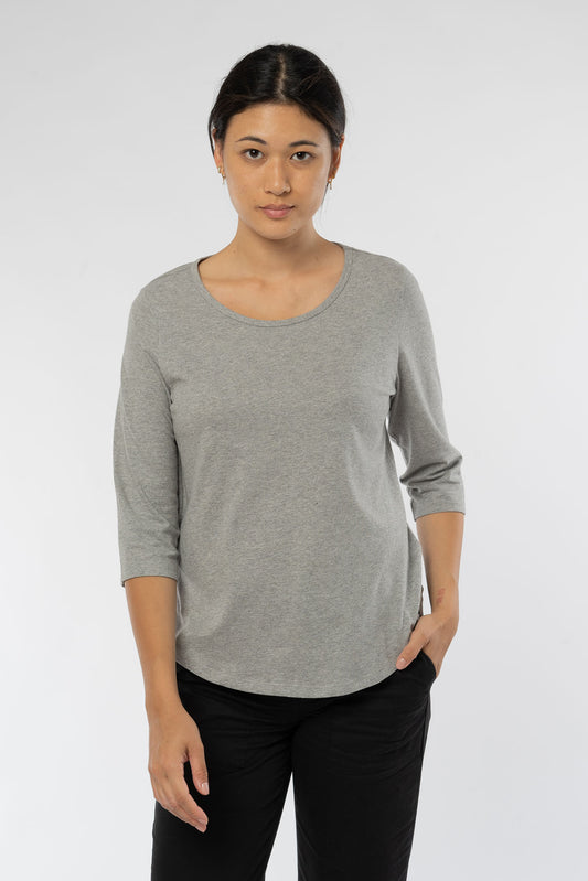 W-Damen-Three-Quarter-Sleeve-T-Shirt-aus-Bio-Baumwolle-Fair-Gehandelte-T-Shirts-Melange-Grey-Vorne-2