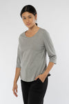 W-Damen-Three-Quarter-Sleeve-T-Shirt-aus-Bio-Baumwolle-Fair-Gehandelte-T-Shirts-Melange-Grey-Vorne