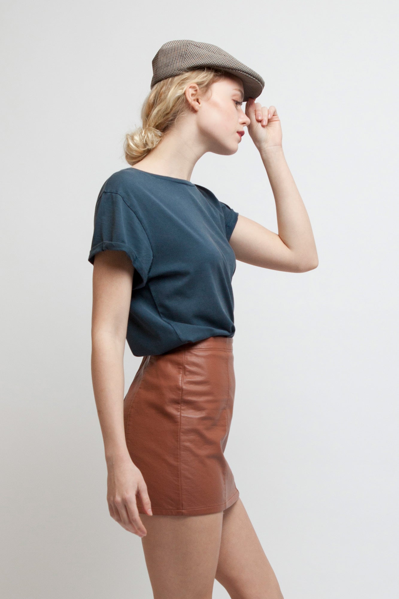W-EP16-Vintage-Frauen-T-Shirt-Rolled-Sleeve-Stone-Washed-Denim-Detail