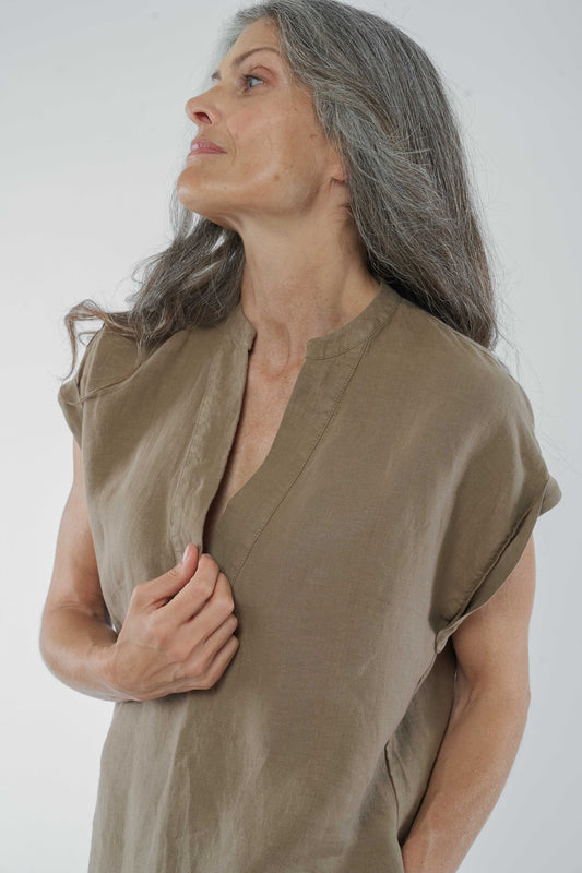 BIANCA Kleid für Damen aus Leinen in Brown, Vorderansicht