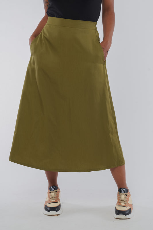 W-GB1413-VANA-Rock-aus-Tencel-Gruene-Mode-Frauen-OMARIK-Olive-Oil-Vorne2