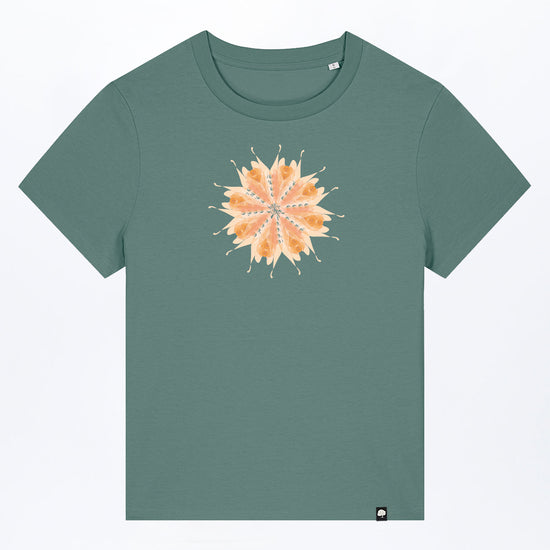 W-STTW172-Basic-T-Shirt-aus-Bio-Baumwolle-Bedrucktes-Design-Bluete-Green-Bay