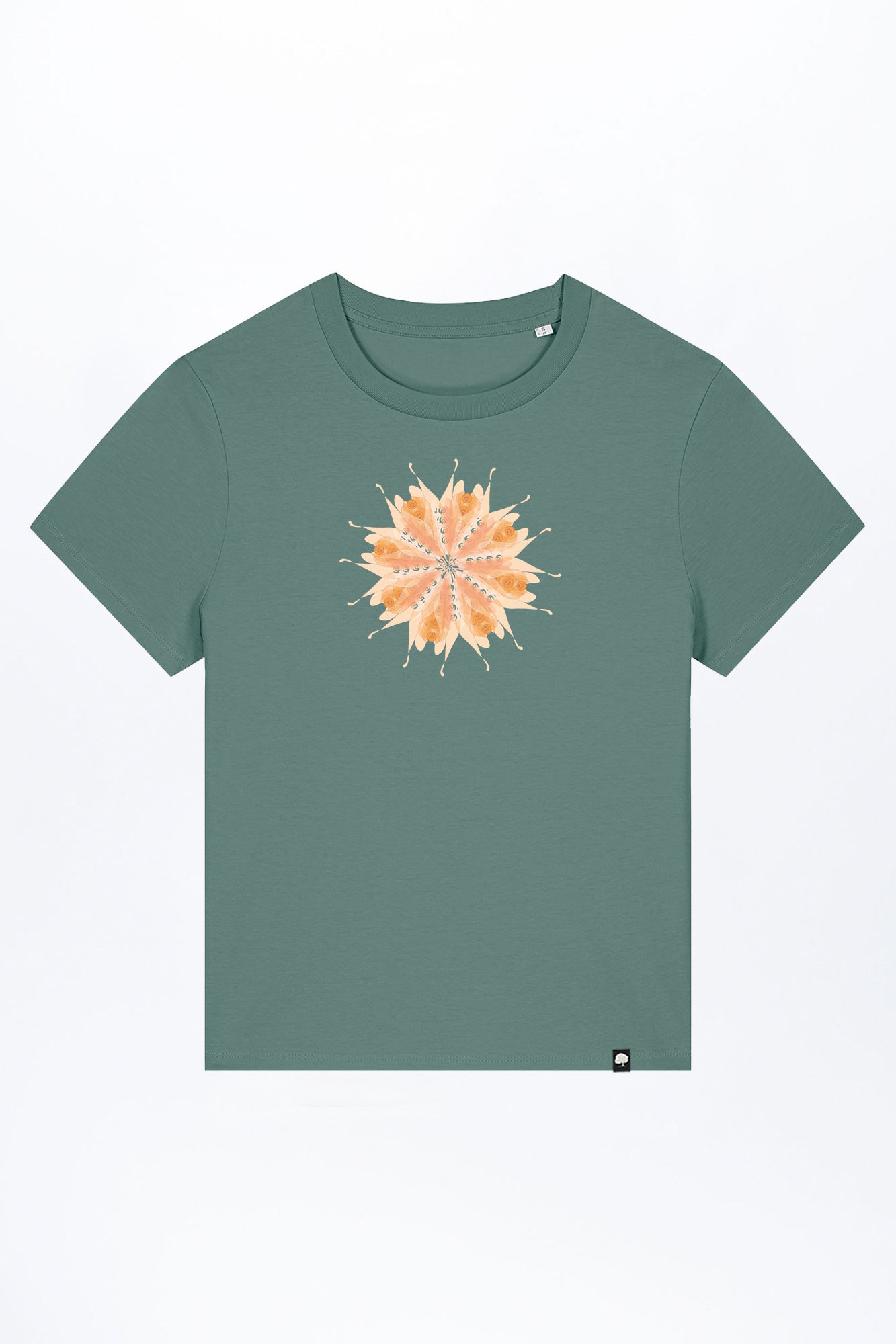 W-STTW172-Basic-T-Shirt-aus-Bio-Baumwolle-Bedrucktes-Design-Bluete-Green-Bay