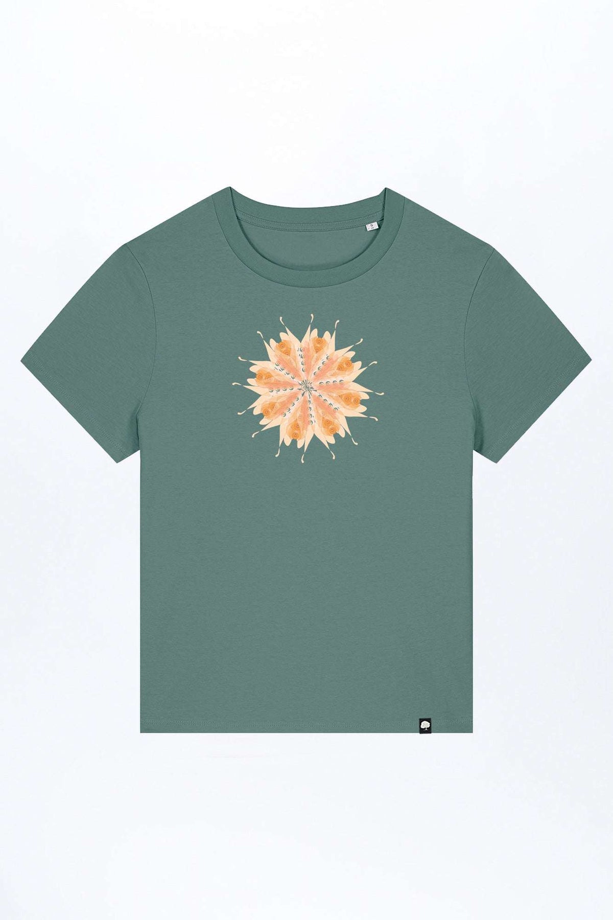 W-STTW172-Basic-T-Shirt-aus-Bio-Baumwolle-Bedrucktes-Design-Bluete-Green-Bay