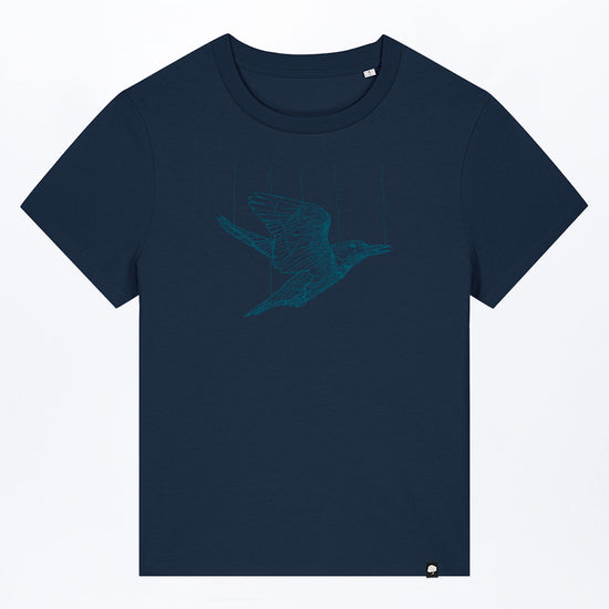 W-STTW172-Basic-T-Shirt-aus-Bio-Baumwolle-Bedrucktes-Design-Freedom-Bird-French-Navy
