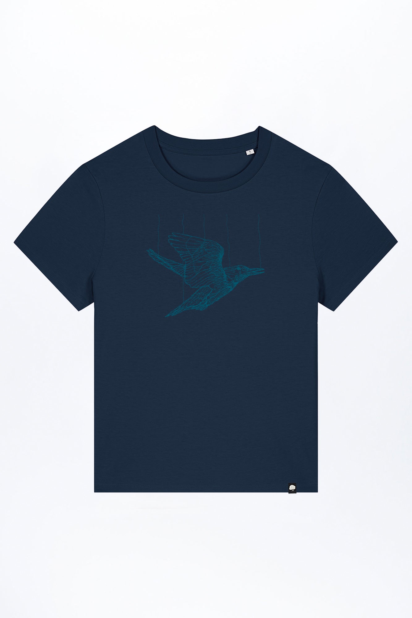 W-STTW172-Basic-T-Shirt-aus-Bio-Baumwolle-Bedrucktes-Design-Freedom-Bird-French-Navy