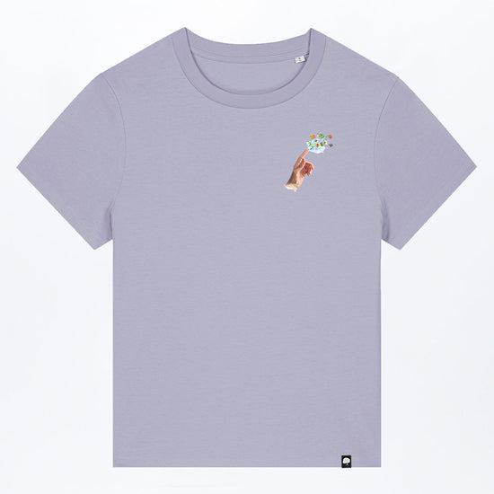 W-STTW172-Basic-T-Shirt-aus-Bio-Baumwolle-Bedrucktes-Design-Hand-of-Goods-Lavender