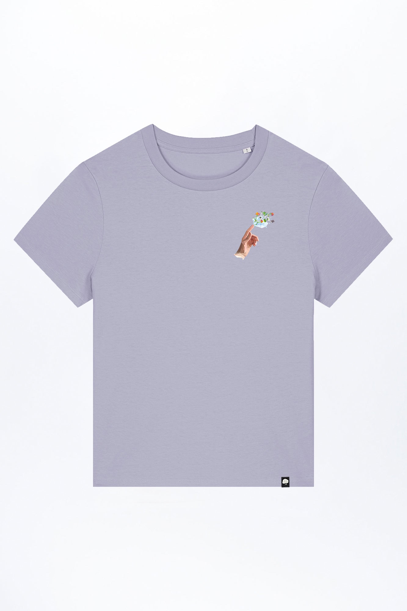 W-STTW172-Basic-T-Shirt-aus-Bio-Baumwolle-Bedrucktes-Design-Hand-of-Goods-Lavender