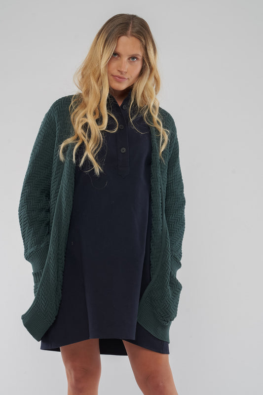 Strickcardigan aus Bio-Baumwolle, dunkelgrün, Rippenbündchen, strukturierte Optik
