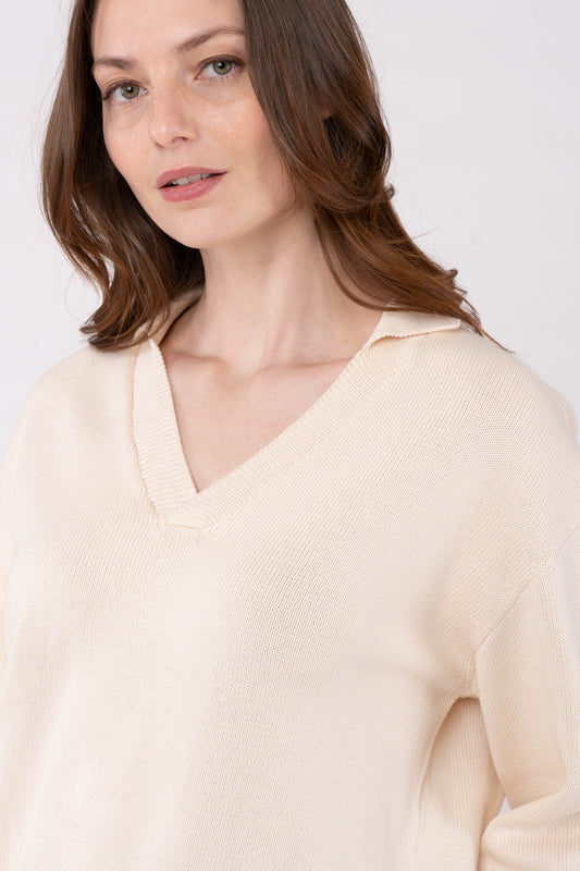 VEDA Polo aus Bio Baumwolle in Cream, Vorderansicht