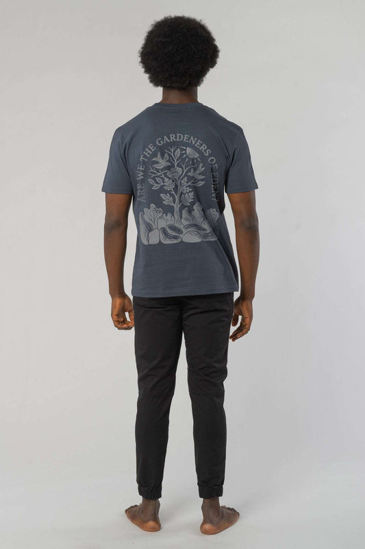 Herren-T-Shirt Rückansicht mit Baum- und Pflanzenprint, blau-grau