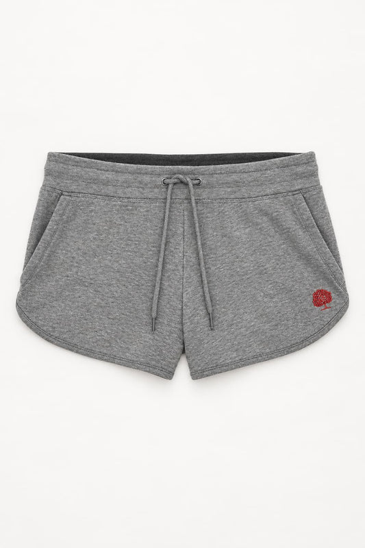 Graue Tona Shorts aus Bio-Baumwolle mit Kordelzug und kleiner Stickerei, Vorderansicht