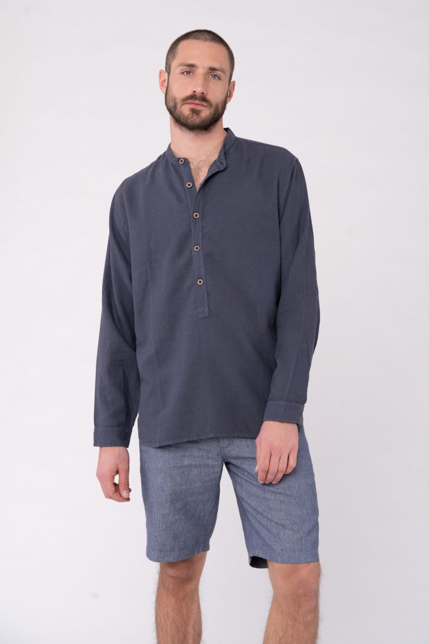 Stand-Up Collar Shirt aus Hanf & Bio Baumwolle