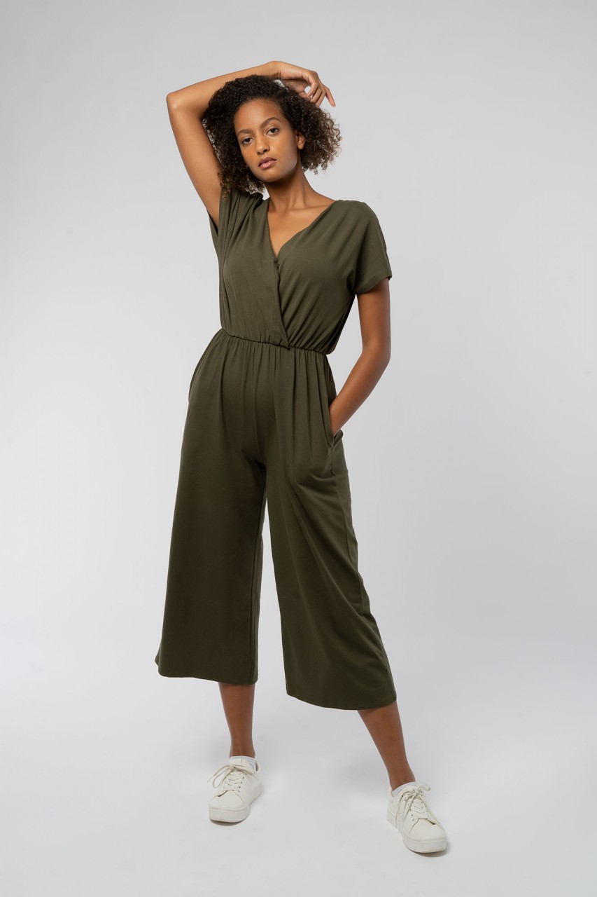 Khaki Evelyn jumpsuit made from organic cotton
